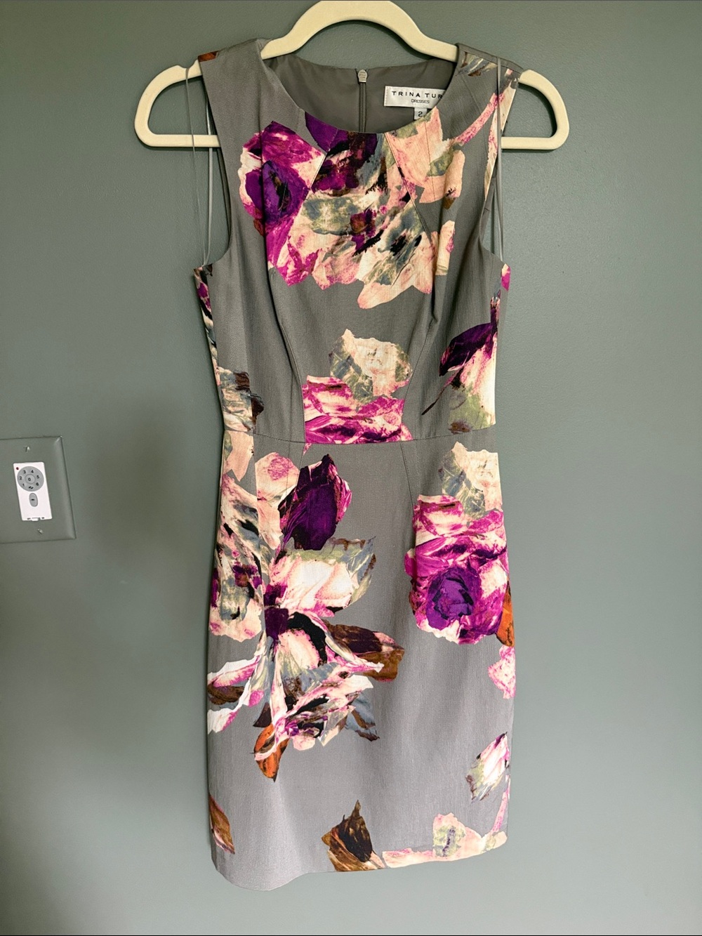 Trina Turk Gray Midi Dress with Pink & Purple Floral Print